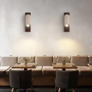 Adjustable Travertine Tube Spotlight Walnut Wood Base Minimalist Wall Sconce WB2054 6
