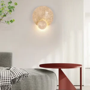 Wabi Sabi Two-tier Nestled Dual Round Travertine Wall Lamp WB2045 1