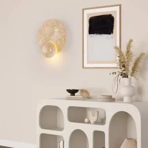 Wabi Sabi Two-tier Nestled Dual Round Travertine Wall Lamp WB2045 2