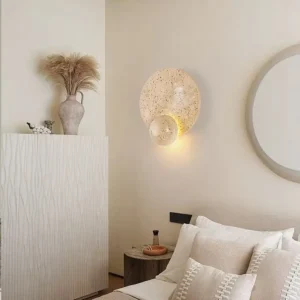 Wabi Sabi Two-tier Nestled Dual Round Travertine Wall Lamp WB2045 3