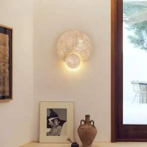 Wabi Sabi Two-tier Nestled Dual Round Travertine Wall Lamp WB2045 4