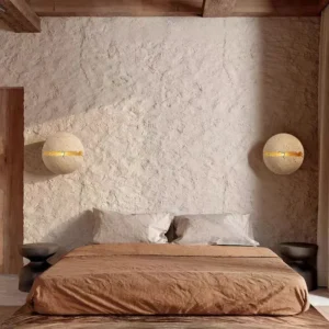 Full Round Speckled Travertine Horizontal Glow Minimalist Wall Sconce WB2058 1