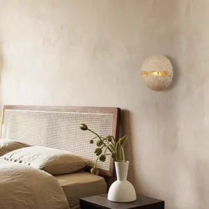 Full Round Speckled Travertine Horizontal Glow Minimalist Wall Sconce WB2058 2