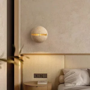 Full Round Speckled Travertine Horizontal Glow Minimalist Wall Sconce WB2058 3