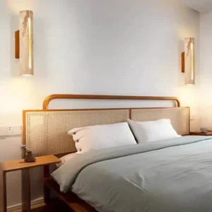 Minimalist Vertical Banded Travertine Center Slit Glow Wall Sconce WB2052 1