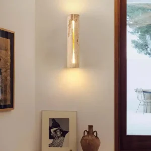 Minimalist Vertical Banded Travertine Center Slit Glow Wall Sconce WB2052 2