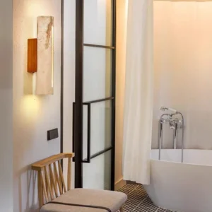 Minimalist Vertical Banded Travertine Center Slit Glow Wall Sconce WB2052 3