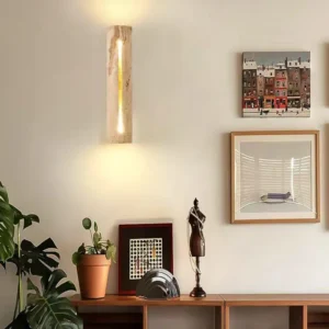 Minimalist Vertical Banded Travertine Center Slit Glow Wall Sconce WB2052 4