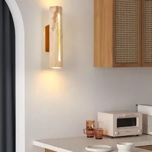Minimalist Vertical Banded Travertine Center Slit Glow Wall Sconce WB2052 5