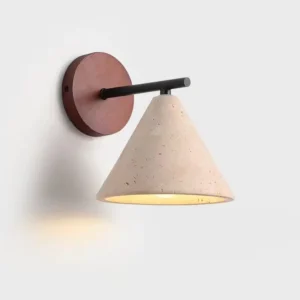 Wabi Sabi Wood Round Base Conical Travertine Wall Lamp WB2050 1