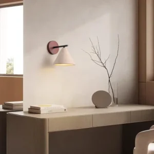 Wabi Sabi Wood Round Base Conical Travertine Wall Lamp WB2050 2