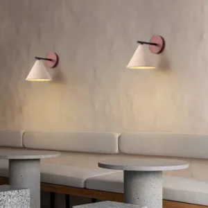 Wabi Sabi Wood Round Base Conical Travertine Wall Lamp WB2050 4
