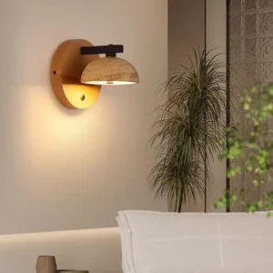 Wabi Sabi Half Moon Wood Backplated Travertine Dome Wall Sconce WB2048 2