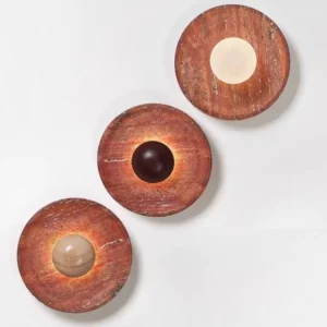 Minimalist Round Wood & Red Travertine Wall Lamp for Bedroom Entryway WB2047 1
