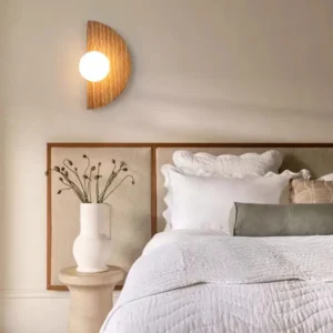 Wabi Sabi Half Moon Travertine with White Glass Ball Wall Lamp WB2046 1