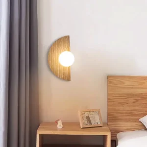 Wabi Sabi Half Moon Travertine with White Glass Ball Wall Lamp WB2046 2