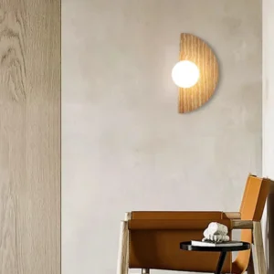 Wabi Sabi Half Moon Travertine with White Glass Ball Wall Lamp WB2046 3