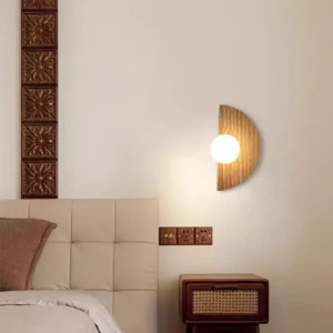 Wabi Sabi Half Moon Travertine with White Glass Ball Wall Lamp WB2046 4