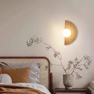 Wabi Sabi Half Moon Travertine with White Glass Ball Wall Lamp WB2046 5