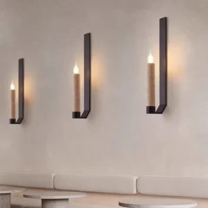 L-Shape Black Metal Travertine Vertical Candle Tube Minimalist Wall Sconce WB2042 2