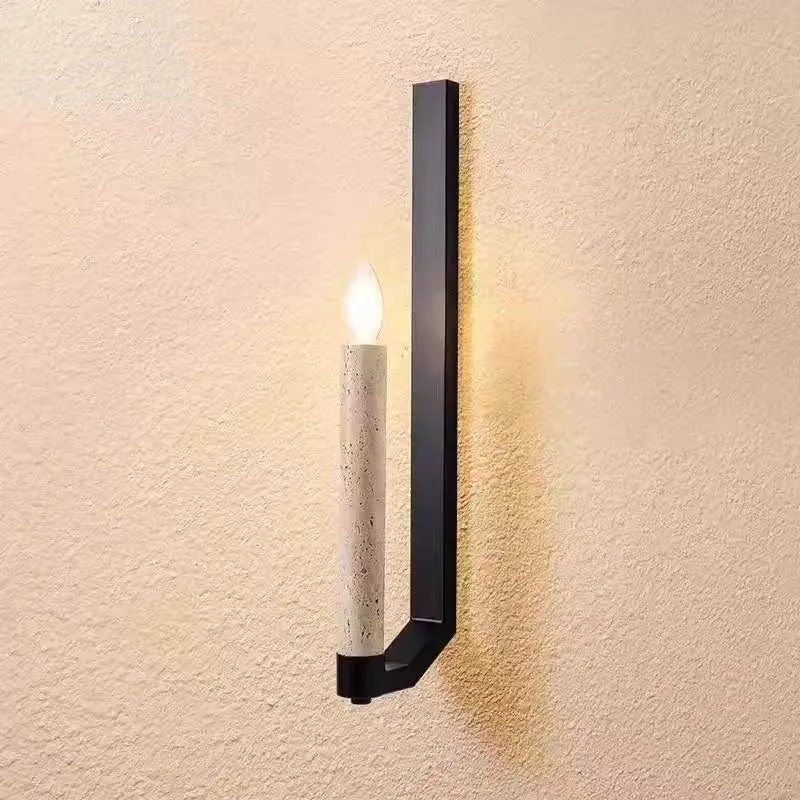 L-Shape Black Metal Travertine Vertical Candle Tube Minimalist Wall Sconce WB2042 3