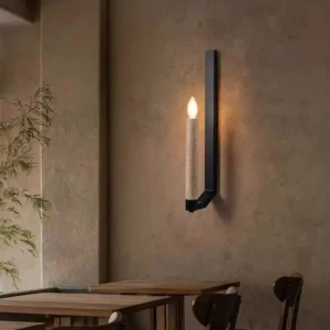 L-Shape Black Metal Travertine Vertical Candle Tube Minimalist Wall Sconce WB2042 4