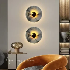 Minimalist Natural Marble Round Wall Lamp for Bedroom Living Room WC3004 3