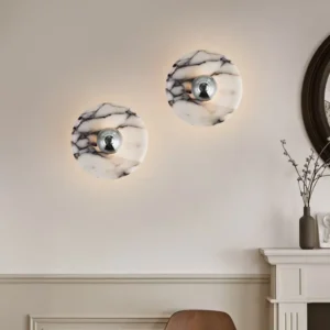 Modern Round Natural Calacatta Marble Wall Sconce for Bedroom Bedside WC3005 1