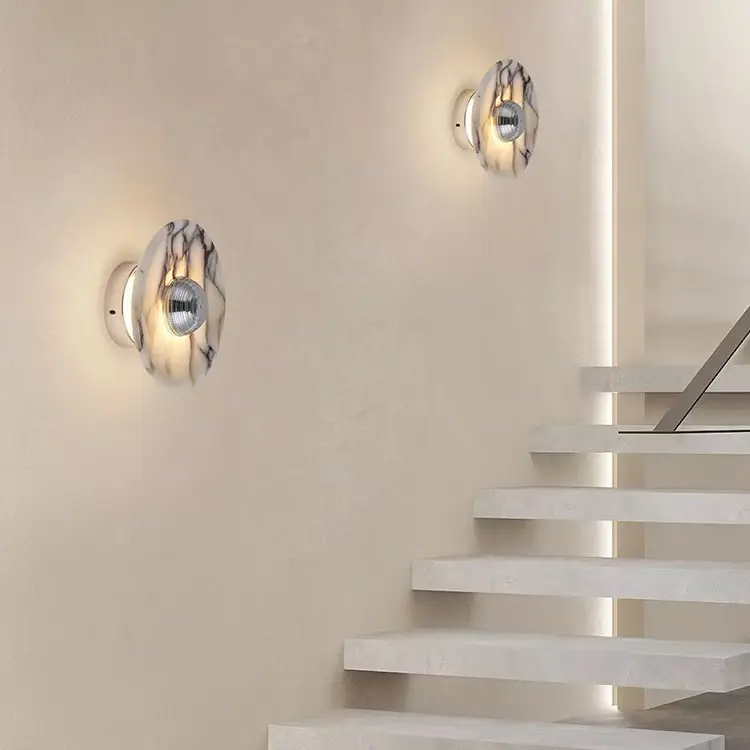 Modern Round Natural Calacatta Marble Wall Sconce for Bedroom Bedside WC3005 2