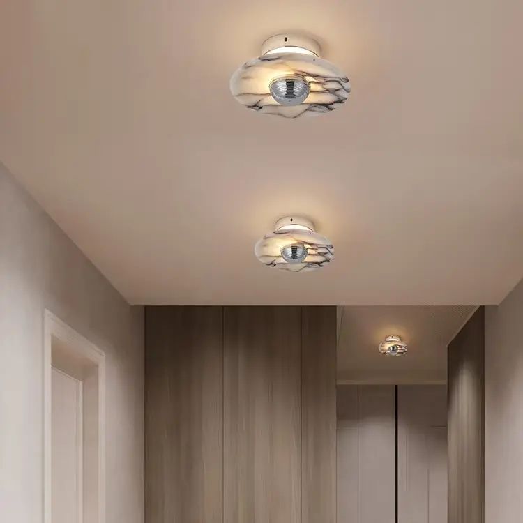 Modern Round Natural Calacatta Marble Wall Sconce for Bedroom Bedside WC3005 3