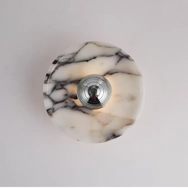 Modern Round Natural Calacatta Marble Wall Sconce for Bedroom Bedside WC3005 5
