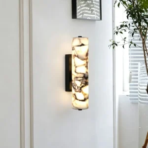 Vertical Cylinder Natural Calacatta Marble Sconce for Bathroom Bedroom WC3006 2