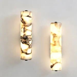 Vertical Cylinder Natural Calacatta Marble Sconce for Bathroom Bedroom WC3006 1