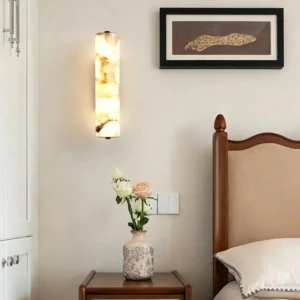 Vertical Cylinder Natural Calacatta Marble Sconce for Bathroom Bedroom WC3006 3