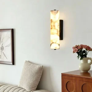 Vertical Cylinder Natural Calacatta Marble Sconce for Bathroom Bedroom WC3006 4