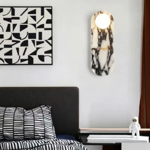 Modern Vertical Oval Natural Bvlgari Marble Wall Sconce for Villa Hotel Corridor WC3008 1
