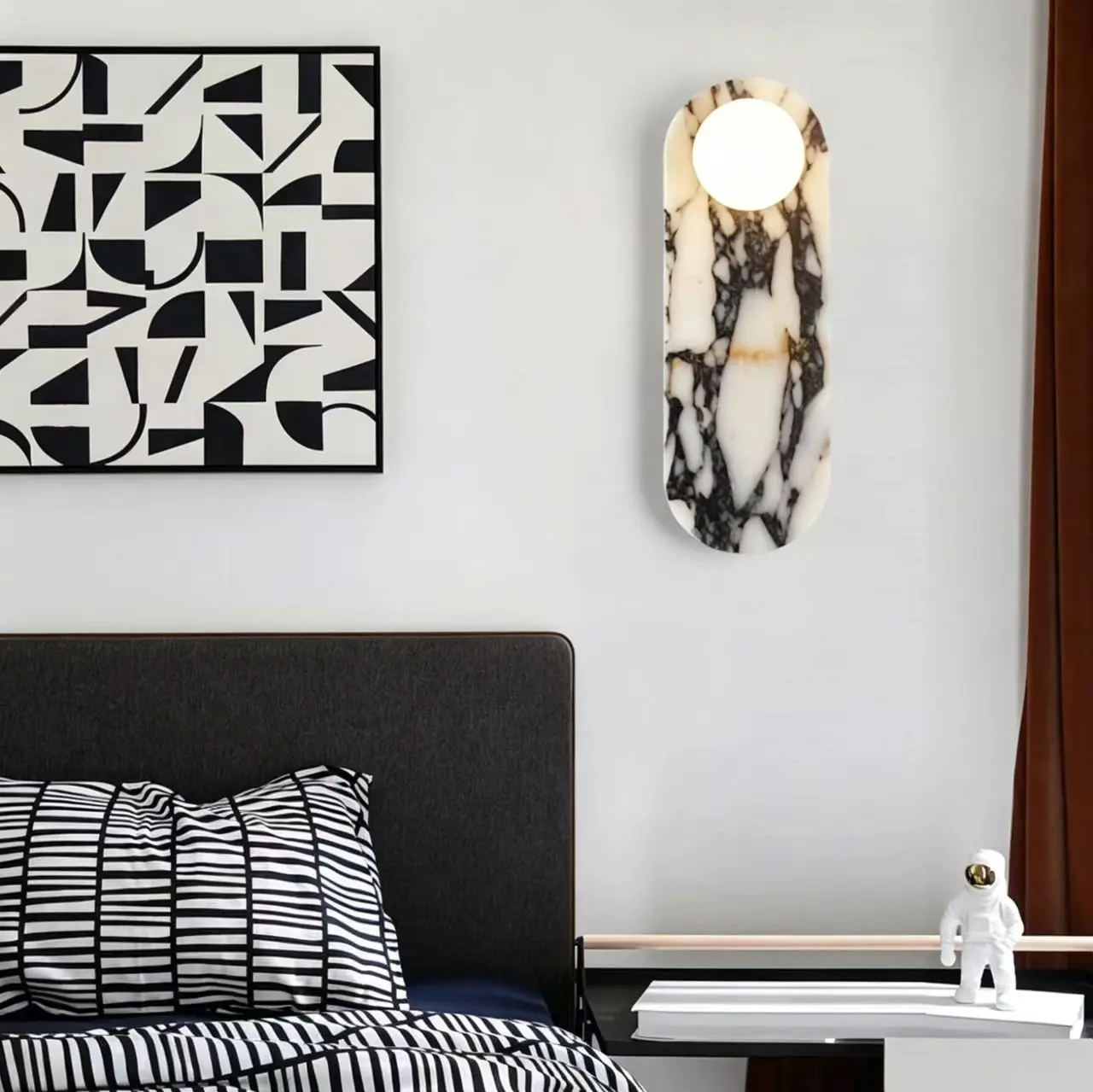 Modern Vertical Oval Natural Bvlgari Marble Wall Sconce for Villa Hotel Corridor WC3008 1