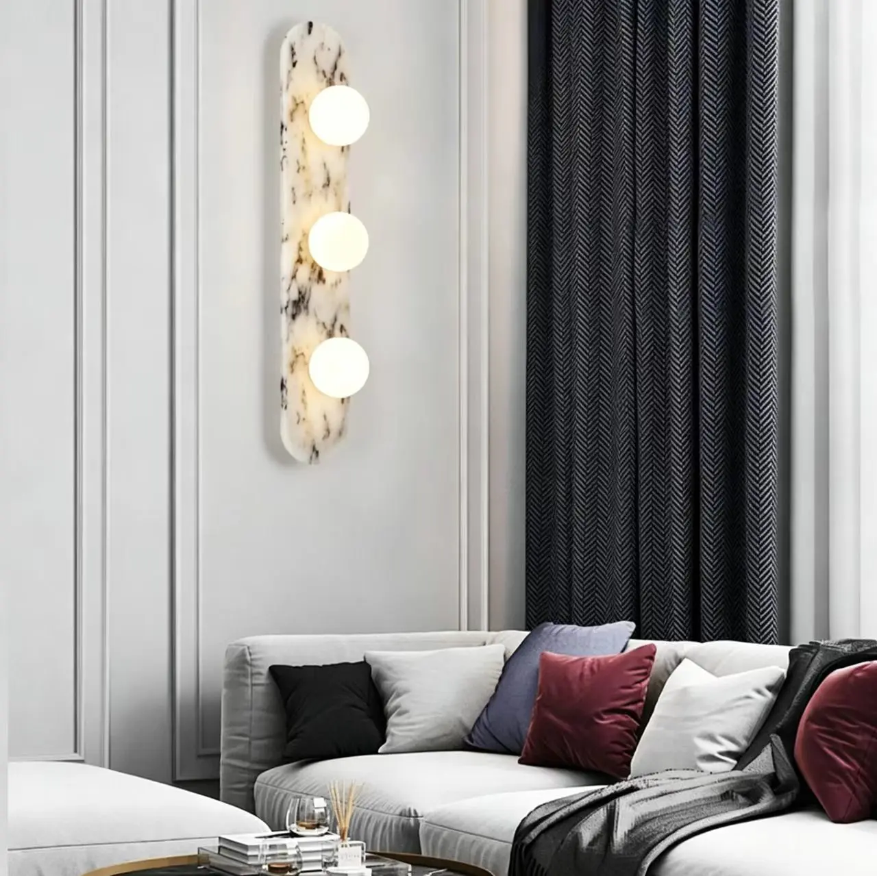 Modern Vertical Oval Natural Bvlgari Marble Wall Sconce for Villa Hotel Corridor WC3008 4