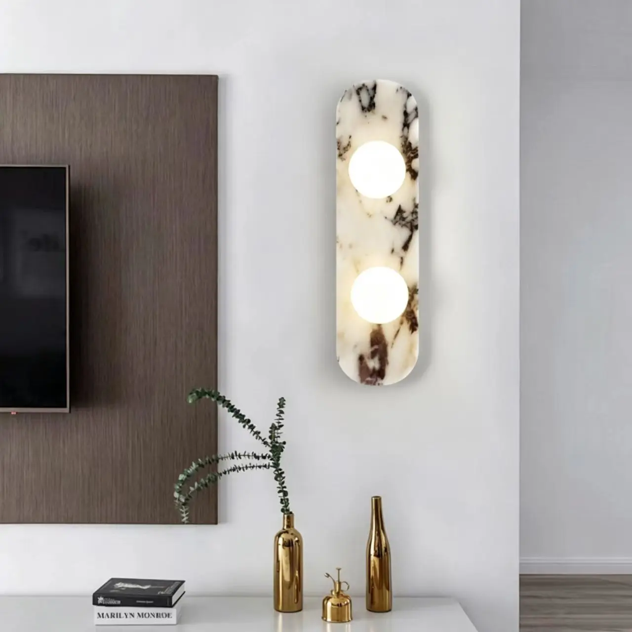 Modern Vertical Oval Natural Bvlgari Marble Wall Sconce for Villa Hotel Corridor WC3008 5