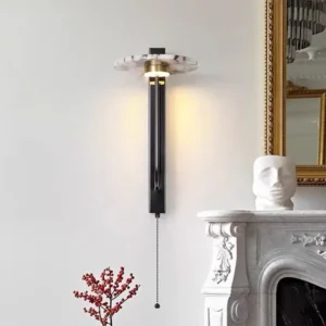 Mid Century Pull Chain Marble Disc Wall Sconce for Hotel Bedside Entryway WC3011 2