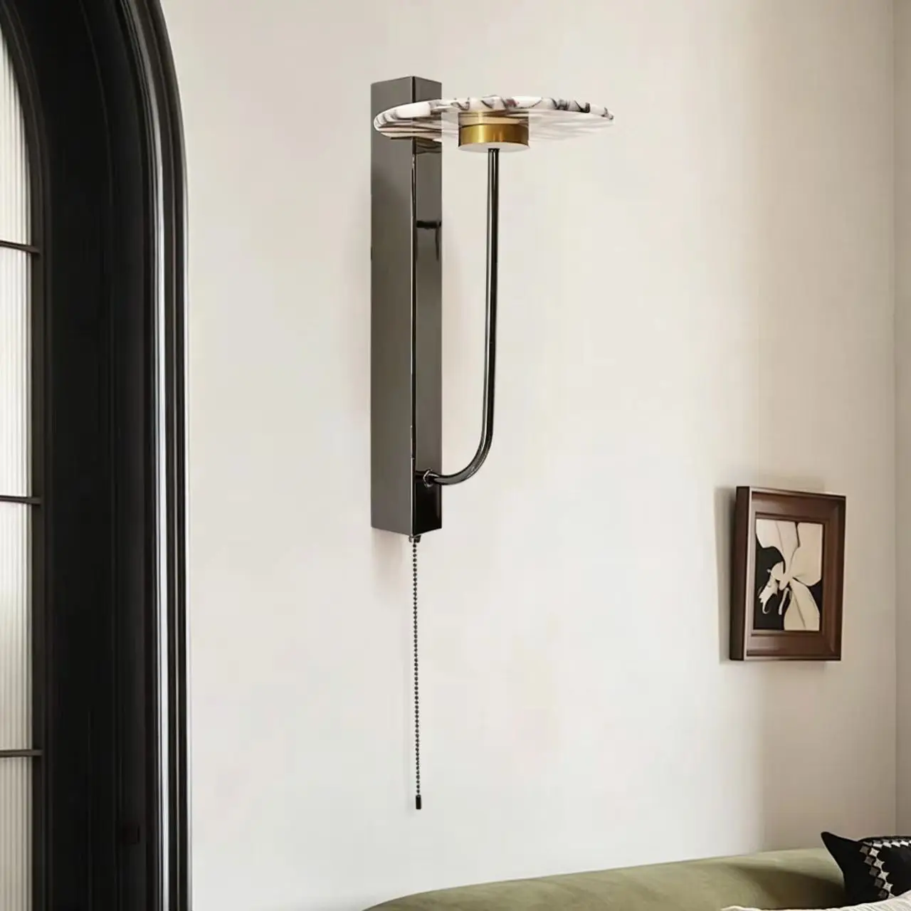 Mid Century Pull Chain Marble Disc Wall Sconce for Hotel Bedside Entryway WC3011 3