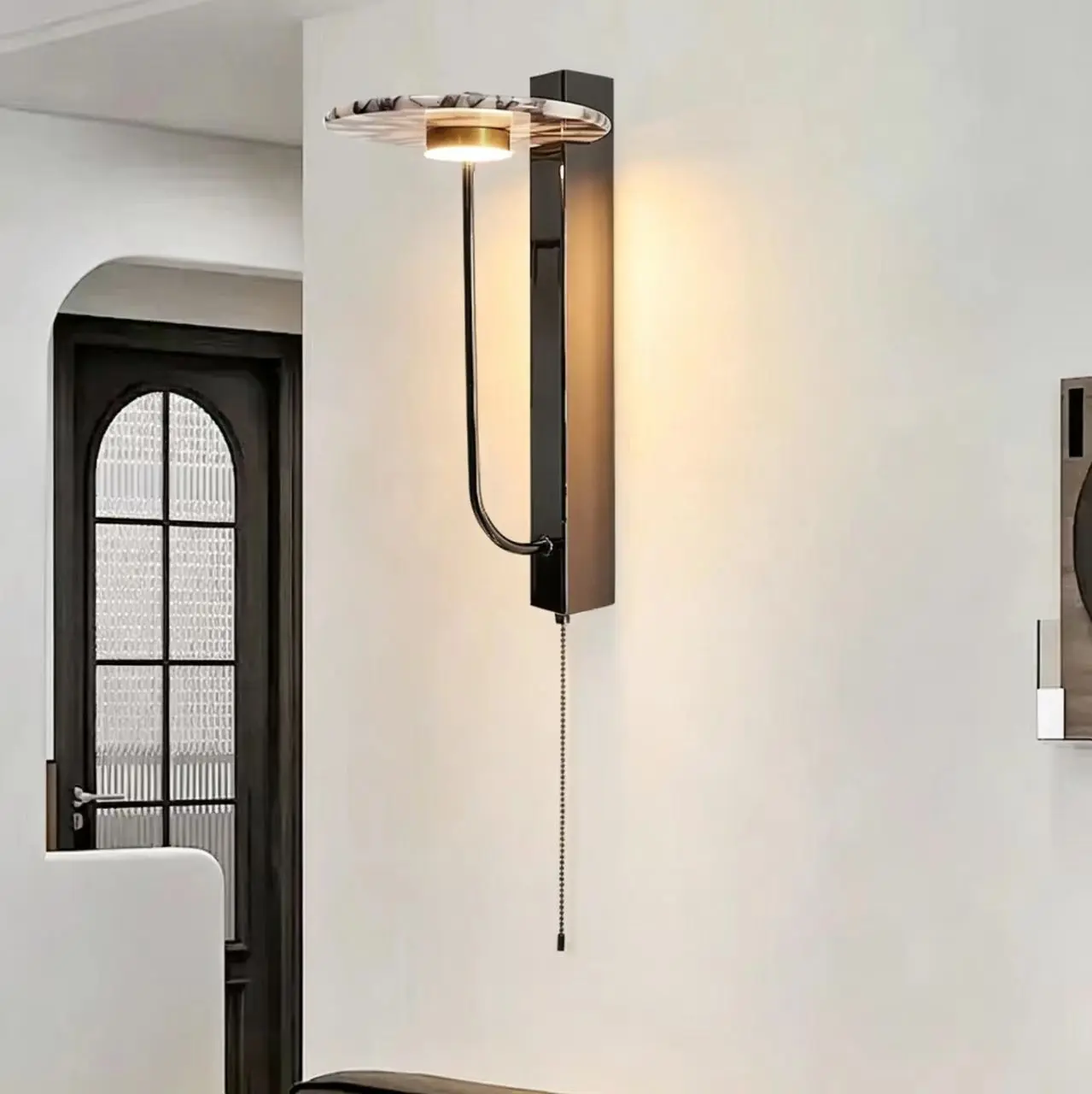 Mid Century Pull Chain Marble Disc Wall Sconce for Hotel Bedside Entryway WC3011 4