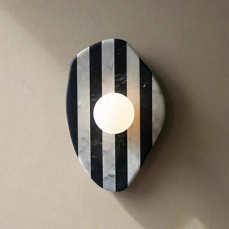 Art Deco Striped Irregular Marble Single Wall Sconce for Villa Hotel Corridor Interior WC3015 1