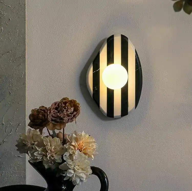 Art Deco Striped Irregular Marble Single Wall Sconce for Villa Hotel Corridor Interior WC3015 2