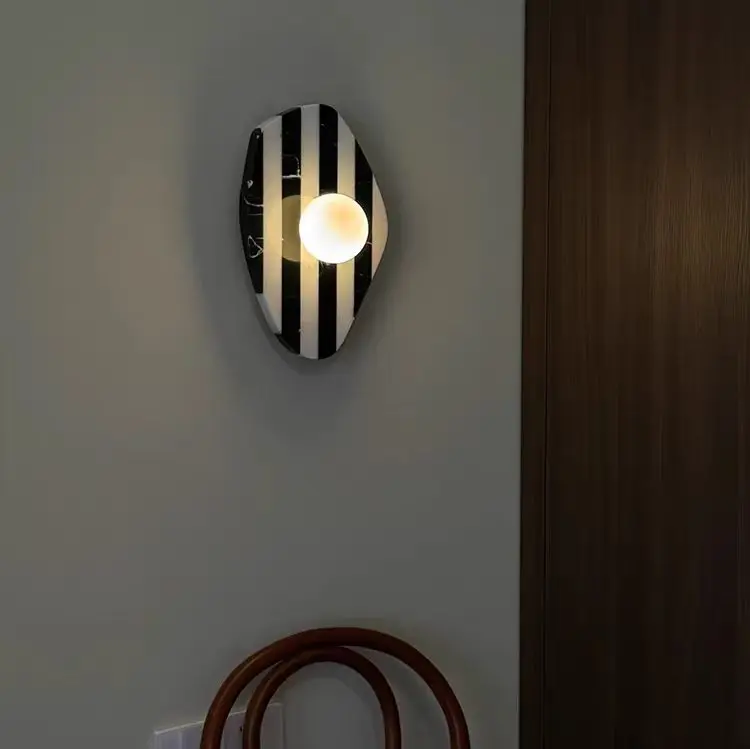 Art Deco Striped Irregular Marble Single Wall Sconce for Villa Hotel Corridor Interior WC3015 3
