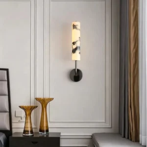 Mimimalist Curved Arm Cylinder Bvlgari Marble Wall Sconce for Bedroom Bathroom Decor WC3016 2