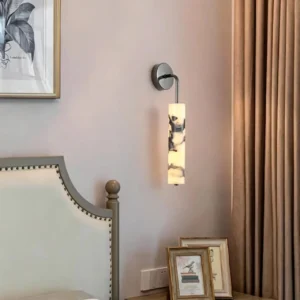 Mimimalist Curved Arm Cylinder Bvlgari Marble Wall Sconce for Bedroom Bathroom Decor WC3016 3