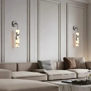 Mimimalist Curved Arm Cylinder Bvlgari Marble Wall Sconce for Bedroom Bathroom Decor WC3016 5