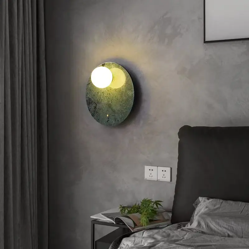 Minimalist Round Natural Marble & Glass Wall Sconce for Villa Hotel Corridor WC3019 3