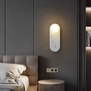 Minimalist Oval Natural Marble & Glass Wall Sconce for Villa Hotel Corridor WC3019 5